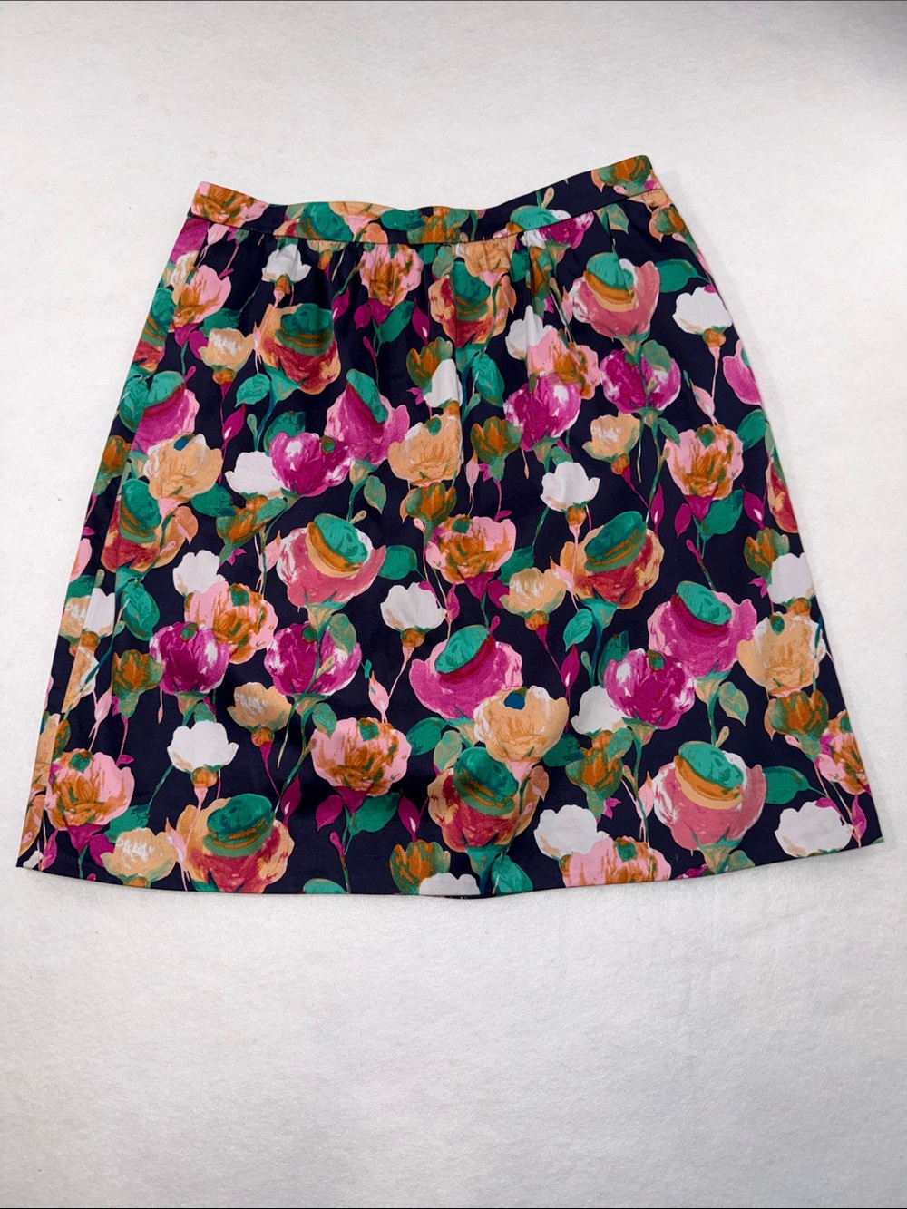 J. Crew Navy A-Line Skirt with Multicolor Floral Print
